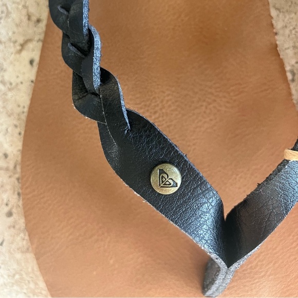NWOB Roxy Black Braided Leather Flip-flops - Picture 5 of 7